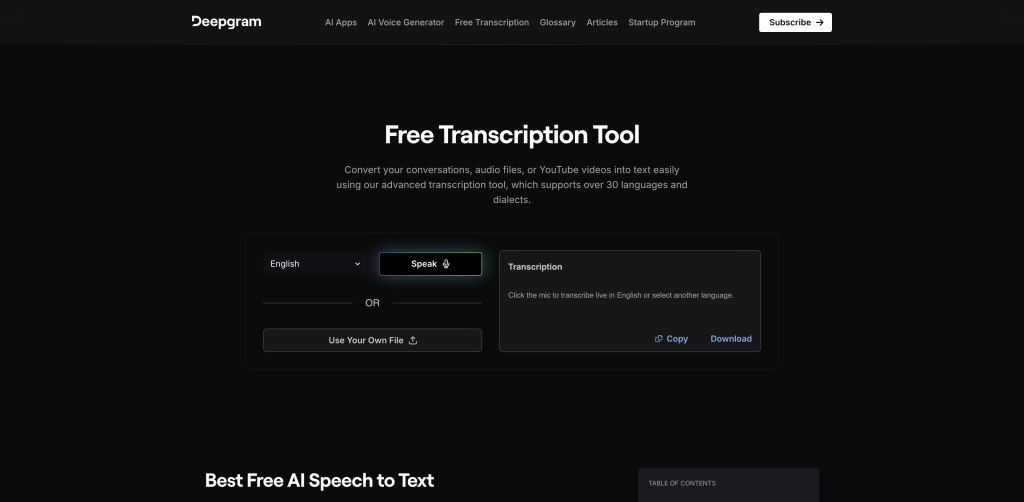 Deepgram’s Transcription Tool